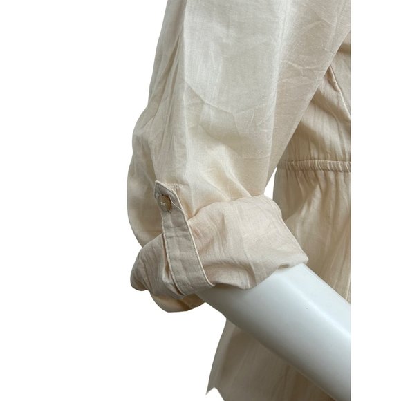 H&M Women’s Mini Dress 2 Peach Button Down 3/4 Sleeve Roll Tab Band Collar VNeck - Picture 10 of 14